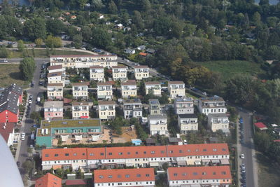 High angle view of buildings in city