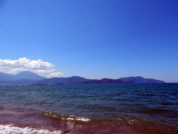 Scenic view of sea against blue sky