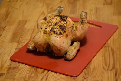 High angle view of food on cutting board