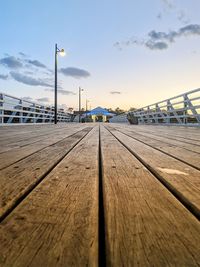 Surface level of pier on bridge against sky