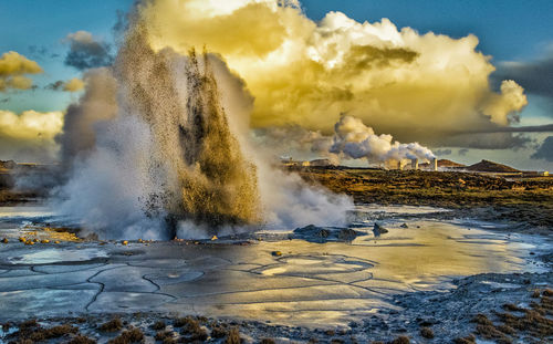 Panoramic shot of trees on landscape against sky
