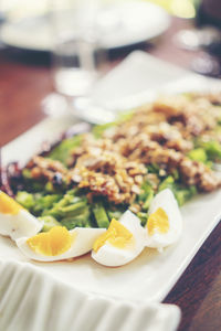 High angle view of meal served on table