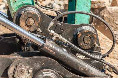 High angle view of rusty machine part