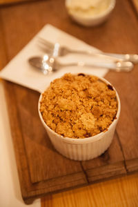 High angle view of dessert on table