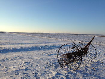 View of frozen sea against clear sky