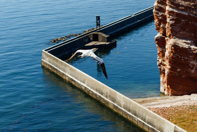 High angle view of ship in sea