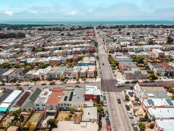 High angle view of townscape against sky