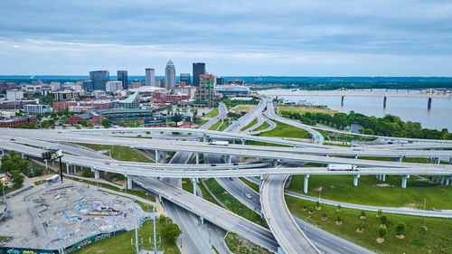 High angle view of cityscape against sky