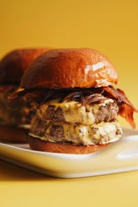 Close-up of burger in plate