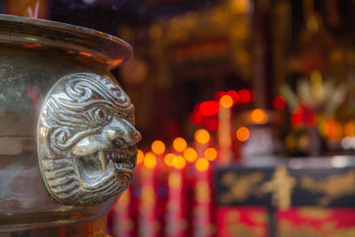 Close-up of illuminated statue