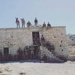 Low angle view of fort against clear sky