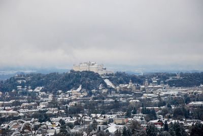 An above view of snowy salzburg, austria.