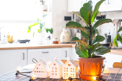 Close-up of christmas decorations on table