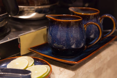 High angle view of food on table