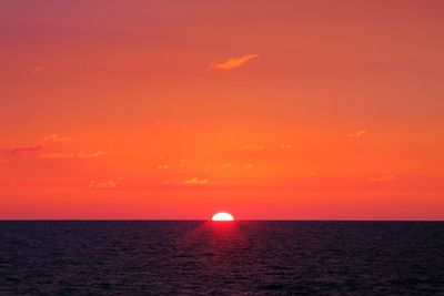 Scenic view of sea against orange sky