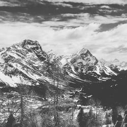 Scenic view of mountains against cloudy sky