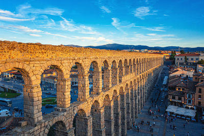 Ancient roman aqueduct in the city of segovia in spain