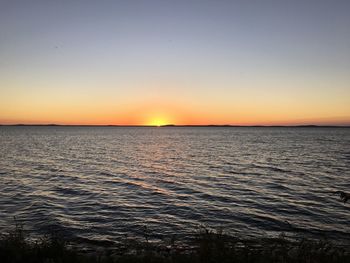 Scenic view of sea against clear sky during sunset