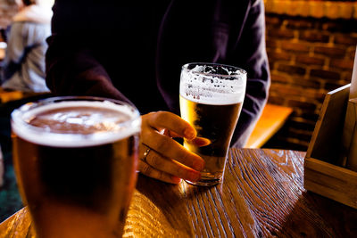 Close-up of beer drinking glass