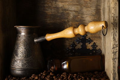 Close-up of coffee beans on table