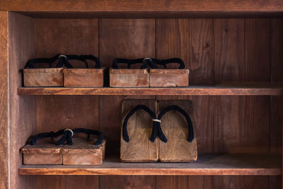 Old shoes on wooden floor