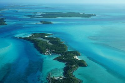 Aerial view of little hall pond cay in sea