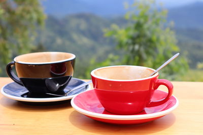 Close-up of coffee cup on table