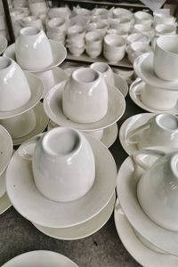 High angle view of empty cups on table