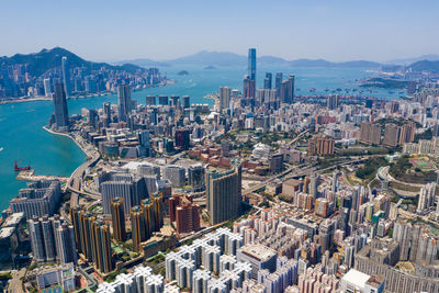 Aerial view of modern buildings in city