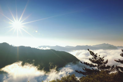 Scenic view of silhouette mountains against sky