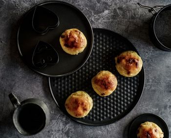 High angle view of breakfast on table