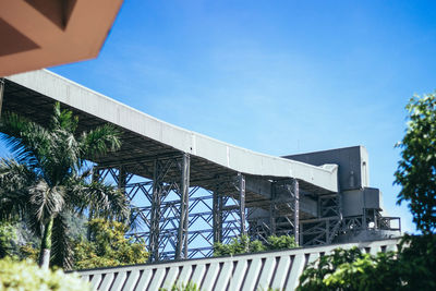 Low angle view of building against clear blue sky