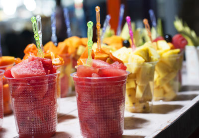 Close-up of ice cream with fruits