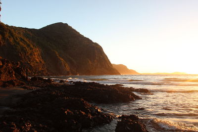 Scenic view of sea against clear sky