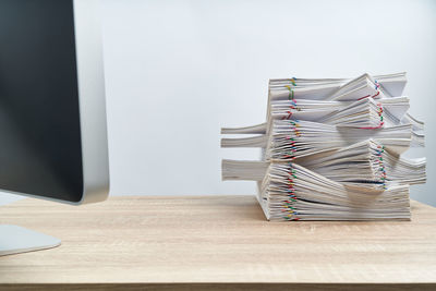 Stack of books on table