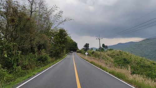 Road amidst plants and trees against sky