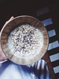 High angle view of breakfast on table