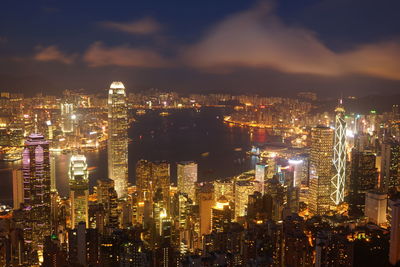 High angle view of city at night