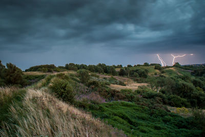 Scenic view of landscape against cloudy sky