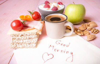 Close-up of breakfast on table