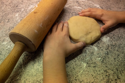 High angle view of woman preparing food