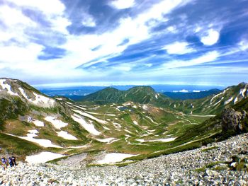 Scenic view of mountains against cloudy sky