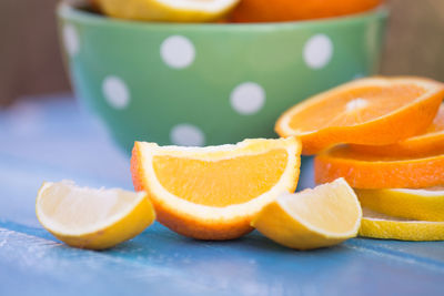 Close-up of orange on table