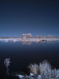 Scenic view of lake against sky during winter