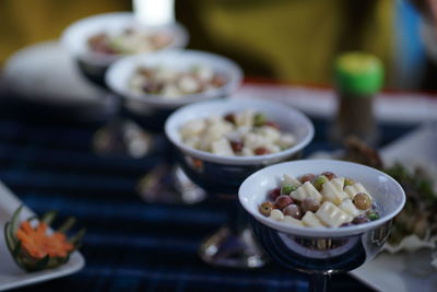 Close-up of fruit salad in bowl on table