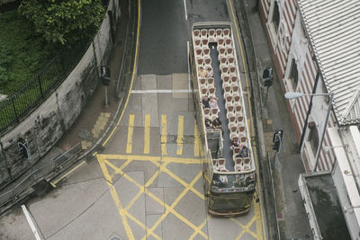 High angle view of train in city