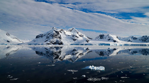 Scenic view of snowcapped mountains against sky