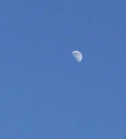 Low angle view of moon against blue sky