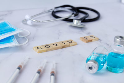 Close-up of objects on table