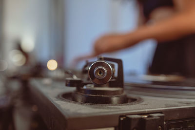 Close-up of musical equipment at home